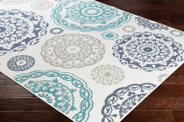 Livabliss Alfresco Flatweave Olefin Runner Rug for Entryways Hallways and Covered Patios Teal, Navy 2'5" x 7'10" ALF9665-2379
