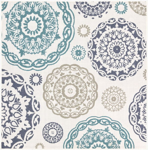Livabliss Alfresco Flatweave Olefin Runner Rug for Entryways Hallways and Covered Patios Teal, Navy 8'10" x 8'10" Square ALF9665-89SQ