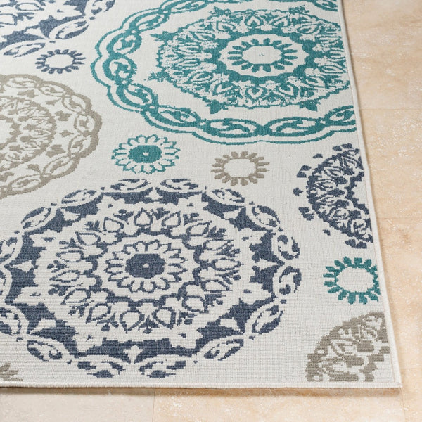 Livabliss Alfresco Flatweave Olefin Runner Rug for Entryways Hallways and Covered Patios Teal, Navy 2'5" x 7'10" ALF9665-2379