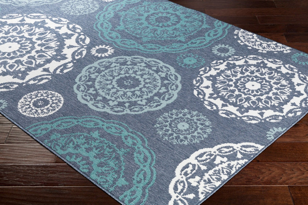Livabliss Alfresco Olefin Flatweave Runner Rug Cottage Style Indoor Outdoor Hallway Mat Navy, Pale Blue 8'10" x 8'10" ALF9666-89SQ