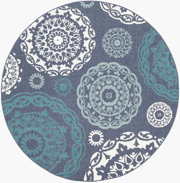 Livabliss Alfresco Olefin Flatweave Runner Rug Cottage Style Indoor Outdoor Hallway Mat Navy, Pale Blue 7'3" x 7'3" ALF9666-73RD