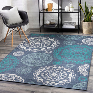 Livabliss Alfresco Olefin Flatweave Runner Rug Cottage Style Indoor Outdoor Hallway Mat Navy, Pale Blue 3'7" x 5'7" ALF9666-3656