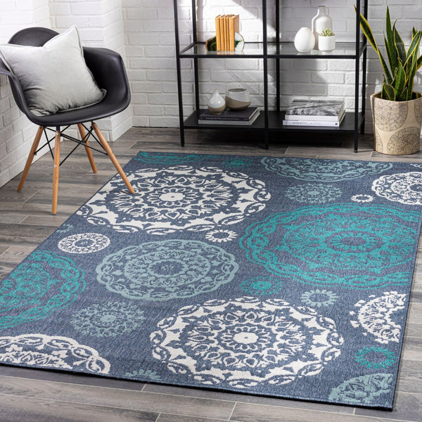 Livabliss Alfresco Olefin Flatweave Runner Rug Cottage Style Indoor Outdoor Hallway Mat Navy, Pale Blue 3'7" x 5'7" ALF9666-3656