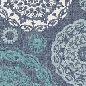 Livabliss Alfresco Olefin Flatweave Runner Rug Cottage Style Indoor Outdoor Hallway Mat Navy, Pale Blue 8'10" x 8'10" ALF9666-89SQ