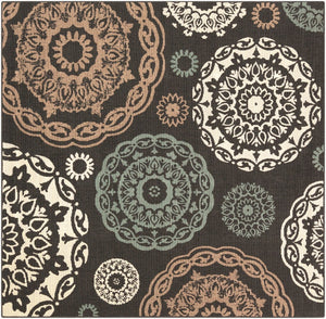 Livabliss Alfresco Flatweave Olefin Area Rug Cottage Style for Patio Sunroom or Casual Living Black, Sage 8'10" x 8'10" Square ALF9668-89SQ