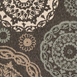Livabliss Alfresco Flatweave Olefin Area Rug Cottage Style for Patio Sunroom or Casual Living Black, Sage 8'10" x 8'10" Square ALF9668-89SQ