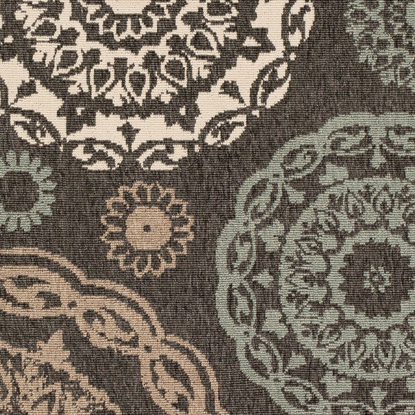 Livabliss Alfresco Flatweave Olefin Area Rug Cottage Style for Patio Sunroom or Casual Living Black, Sage 8'10" x 8'10" Square ALF9668-89SQ