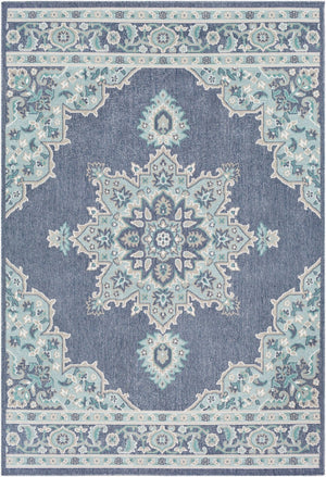 Livabliss Alfresco Outdoor Square Rug Weather Resistant Olefin Patio Deck Traditional Pattern Navy, Pale Blue 8'10" x 12'10" ALF9670-89129