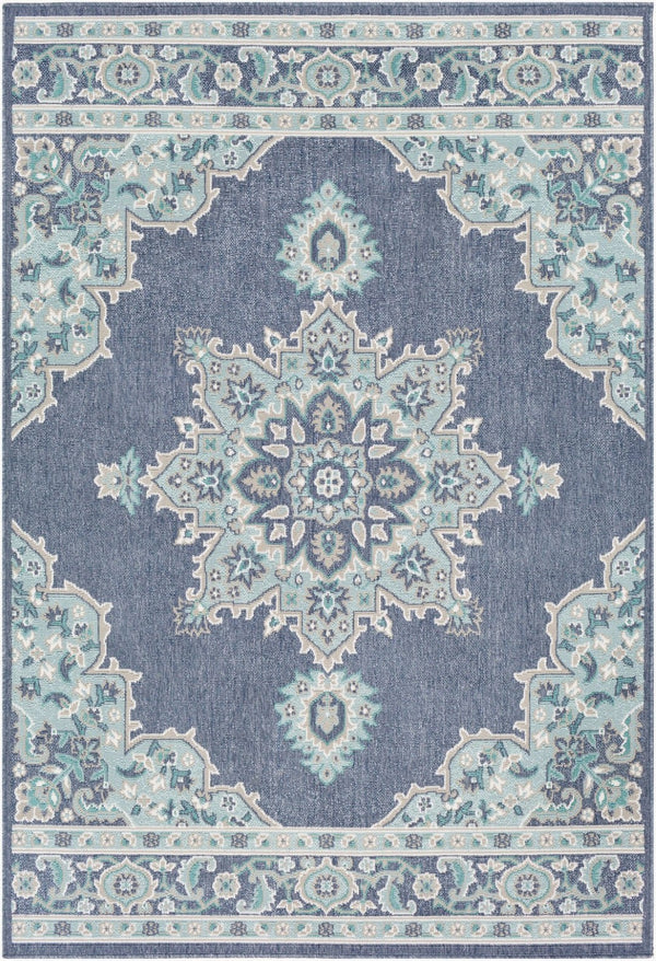 Livabliss Alfresco Outdoor Square Rug Weather Resistant Olefin Patio Deck Traditional Pattern Navy, Pale Blue 8'10" x 12'10" ALF9670-89129