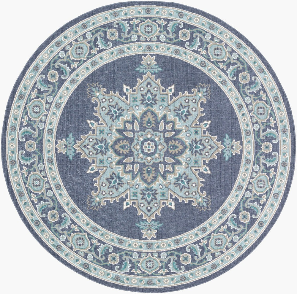 Livabliss Alfresco Outdoor Square Rug Weather Resistant Olefin Patio Deck Traditional Pattern Navy, Pale Blue 8'10" x 8'10" Round ALF9670-89RD