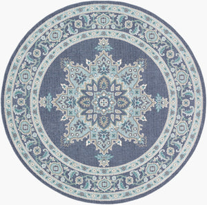 Livabliss Alfresco Outdoor Square Rug Weather Resistant Olefin Patio Deck Traditional Pattern Navy, Pale Blue 8'10" x 8'10" Round ALF9670-89RD