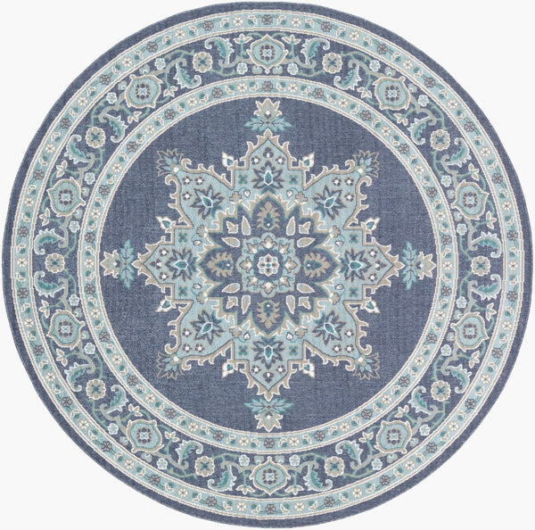 Livabliss Alfresco Outdoor Square Rug Weather Resistant Olefin Patio Deck Traditional Pattern Navy, Pale Blue 8'10" x 8'10" Round ALF9670-89RD