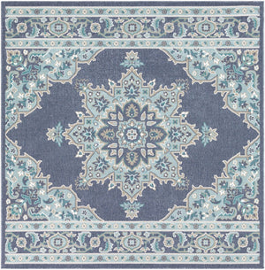 Livabliss Alfresco Outdoor Square Rug Weather Resistant Olefin Patio Deck Traditional Pattern Navy, Pale Blue 8'10" x 8'10" Square ALF9670-89SQ
