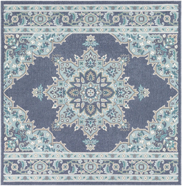 Livabliss Alfresco Outdoor Square Rug Weather Resistant Olefin Patio Deck Traditional Pattern Navy, Pale Blue 8'10" x 8'10" Square ALF9670-89SQ