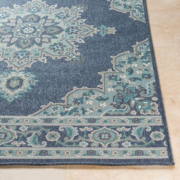 Livabliss Alfresco Outdoor Square Rug Weather Resistant Olefin Patio Deck Traditional Pattern Navy, Pale Blue 8'10" x 12'10" ALF9670-89129