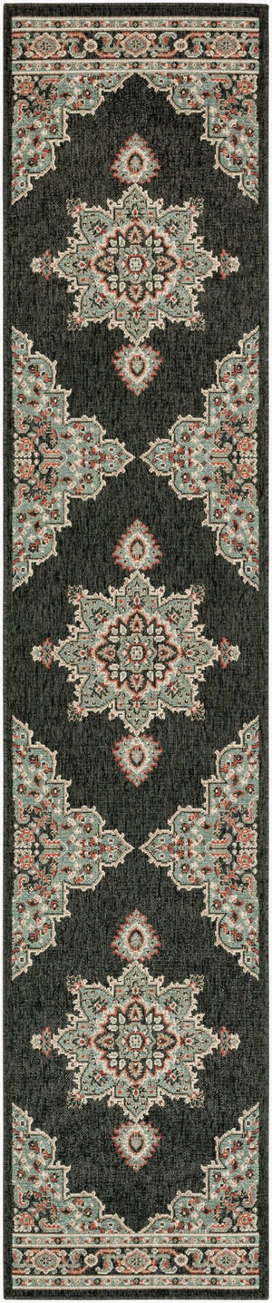 Livabliss Alfresco Olefin Runner Rug Outdoor Patio Traditional Pattern Uv Resistant Low Pile Black, Sage 2'5" x 11'10" ALF9671-23119