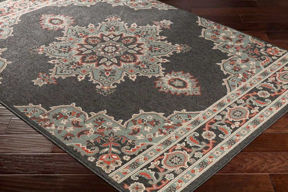 Livabliss Alfresco Olefin Runner Rug Outdoor Patio Traditional Pattern Uv Resistant Low Pile Black, Sage 2'5" x 11'10" ALF9671-23119