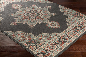 Livabliss Alfresco Olefin Runner Rug Outdoor Patio Traditional Pattern Uv Resistant Low Pile Black, Sage 8'10" x 8'10" ALF9671-89RD