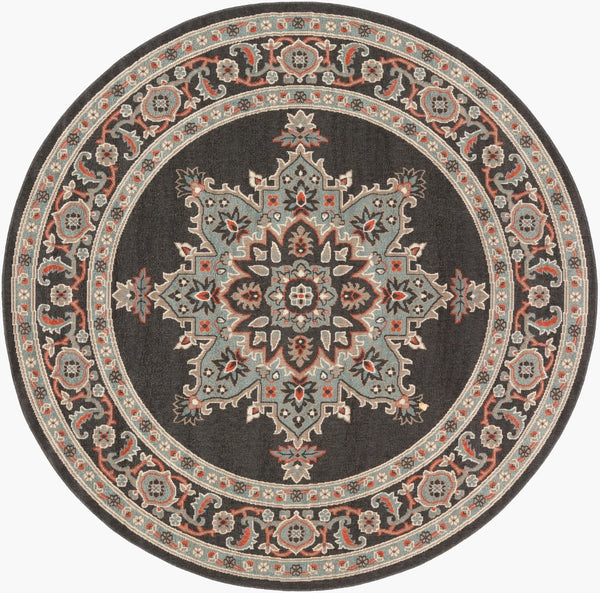 Livabliss Alfresco Olefin Runner Rug Outdoor Patio Traditional Pattern Uv Resistant Low Pile Black, Sage 8'10" x 8'10" ALF9671-89RD