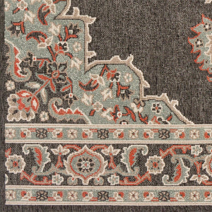 Livabliss Alfresco Olefin Runner Rug Outdoor Patio Traditional Pattern Uv Resistant Low Pile Black, Sage 8'10" x 8'10" ALF9671-89RD
