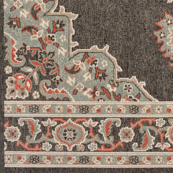 Livabliss Alfresco Olefin Runner Rug Outdoor Patio Traditional Pattern Uv Resistant Low Pile Black, Sage 8'10" x 8'10" ALF9671-89RD