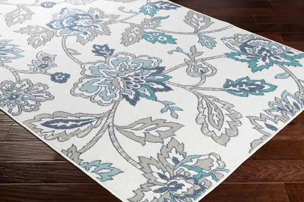 Livabliss Alfresco Flatweave Olefin Area Rug Cottage Style for Patio Sunroom or Living Space Pale Blue, Taup 8'10" x 8'10" Round ALF9674-89RD
