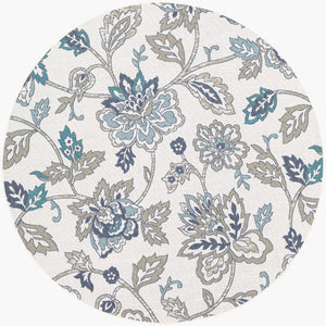 Livabliss Alfresco Flatweave Olefin Area Rug Cottage Style for Patio Sunroom or Living Space Pale Blue, Taup 8'10" x 8'10" Round ALF9674-89RD