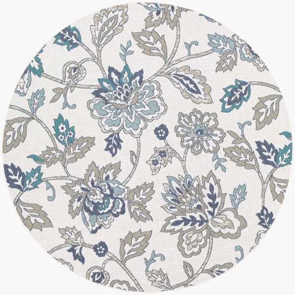 Livabliss Alfresco Flatweave Olefin Area Rug Cottage Style for Patio Sunroom or Living Space Pale Blue, Taup 8'10" x 8'10" Round ALF9674-89RD