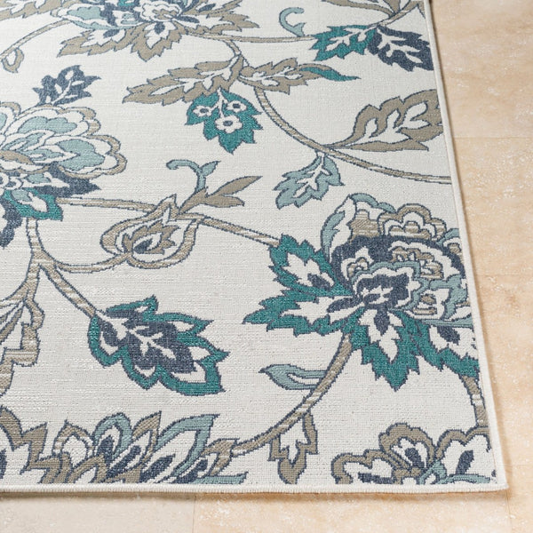 Livabliss Alfresco Flatweave Olefin Area Rug Cottage Style for Patio Sunroom or Living Space Pale Blue, Taup 8'10" x 8'10" Round ALF9674-89RD