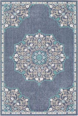 Livabliss Alfresco Square Outdoor Rug Olefin Woven Traditional Patio Deck Uv Resistant Low Pile Navy, Taupe 8'10" x 12'10" ALF9678-89129