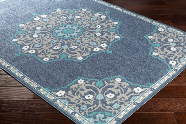 Livabliss Alfresco Square Outdoor Rug Olefin Woven Traditional Patio Deck Uv Resistant Low Pile Navy, Taupe 5'3" x 5'3" ALF9678-53RD