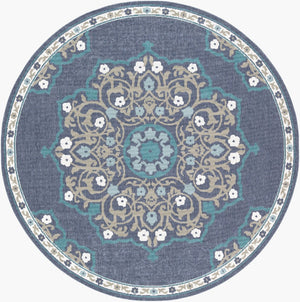 Livabliss Alfresco Square Outdoor Rug Olefin Woven Traditional Patio Deck Uv Resistant Low Pile Navy, Taupe 5'3" x 5'3" ALF9678-53RD