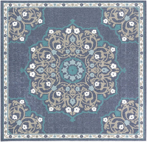 Livabliss Alfresco Square Outdoor Rug Olefin Woven Traditional Patio Deck Uv Resistant Low Pile Navy, Taupe 8'10" x 8'10" ALF9678-89SQ