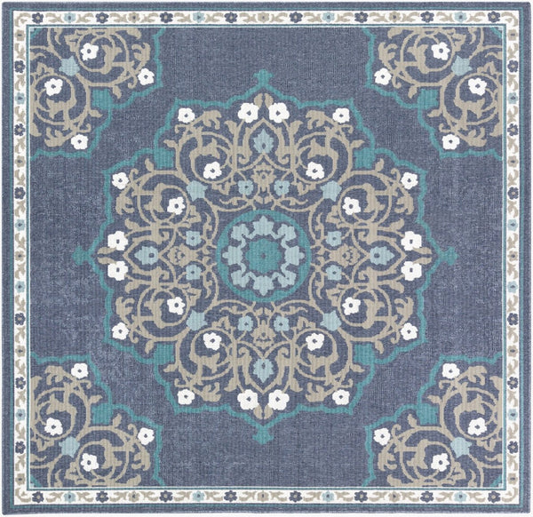 Livabliss Alfresco Square Outdoor Rug Olefin Woven Traditional Patio Deck Uv Resistant Low Pile Navy, Taupe 8'10" x 8'10" ALF9678-89SQ