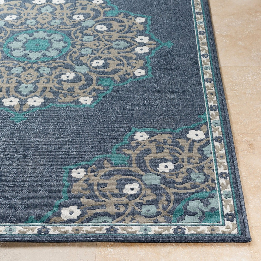 Livabliss Alfresco Square Outdoor Rug Olefin Woven Traditional Patio Deck Uv Resistant Low Pile Navy, Taupe 8'10" x 8'10" ALF9678-89SQ