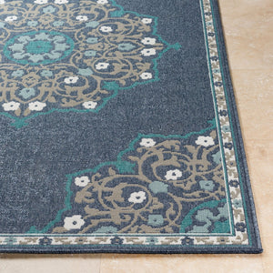 Livabliss Alfresco Square Outdoor Rug Olefin Woven Traditional Patio Deck Uv Resistant Low Pile Navy, Taupe 5'3" x 5'3" ALF9678-53RD
