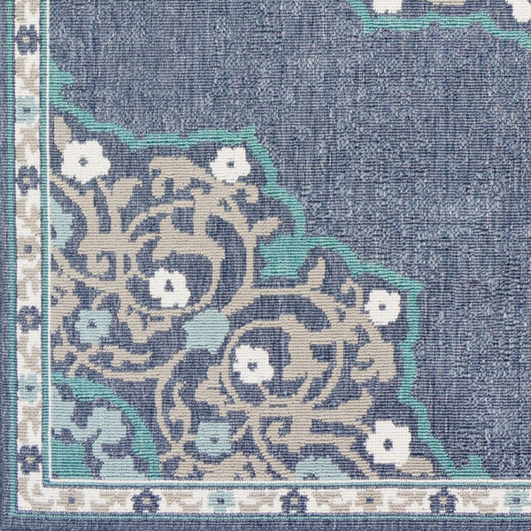Livabliss Alfresco Square Outdoor Rug Olefin Woven Traditional Patio Deck Uv Resistant Low Pile Navy, Taupe 5'3" x 5'3" ALF9678-53RD