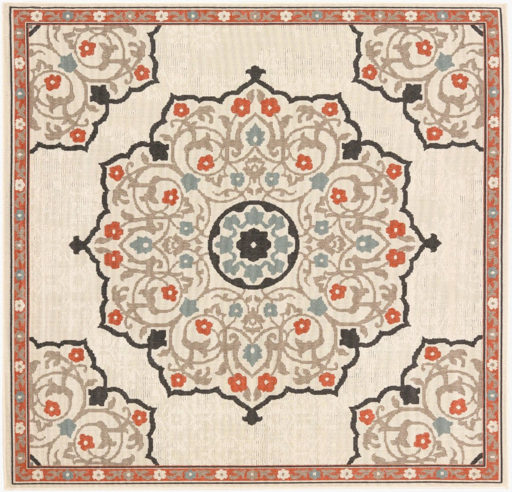 Livabliss Alfresco Traditional Olefin Outdoor Area Rug Low Pile Patio Deck All Weather Rust, Brown 8'10" x 8'10" Square ALF9679-89SQ
