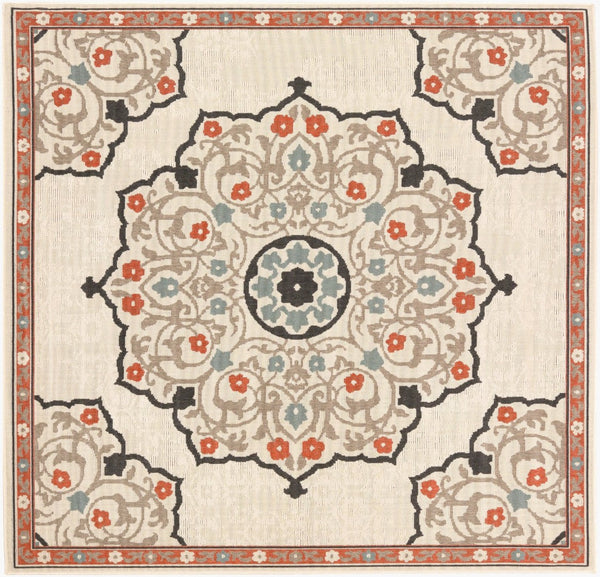 Livabliss Alfresco Traditional Olefin Outdoor Area Rug Low Pile Patio Deck All Weather Rust, Brown 8'10" x 8'10" Square ALF9679-89SQ