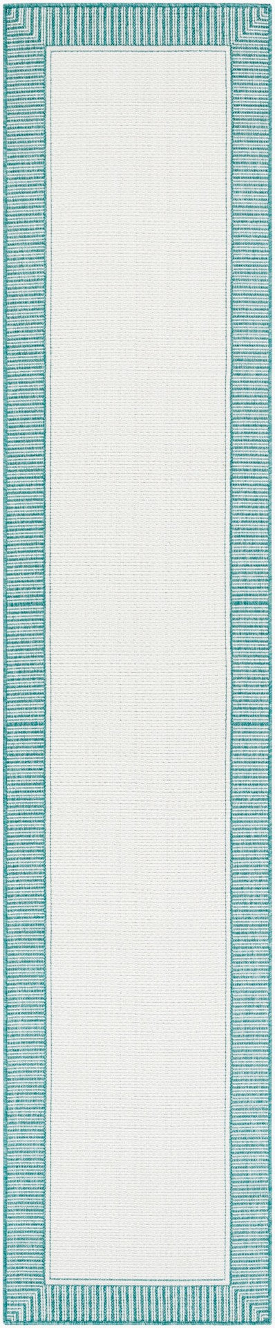 Livabliss Alfresco Olefin Flatweave Runner Rug Cottage Style for Hallways and Entryways Teal, White 2'5" x 11'10" ALF9680-23119