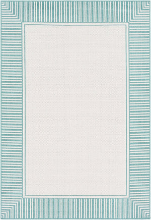 Livabliss Alfresco Olefin Flatweave Runner Rug Cottage Style for Hallways and Entryways Teal, White 3'7" x 5'7" ALF9680-3656