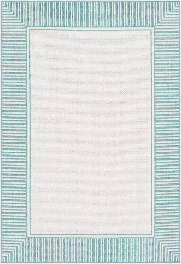 Livabliss Alfresco Olefin Flatweave Runner Rug Cottage Style for Hallways and Entryways Teal, White 3'7" x 5'7" ALF9680-3656