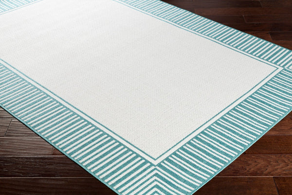 Livabliss Alfresco Olefin Flatweave Runner Rug Cottage Style for Hallways and Entryways Teal, White 8'10" x 8'10" Square ALF9680-89SQ