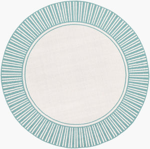 Livabliss Alfresco Olefin Flatweave Runner Rug Cottage Style for Hallways and Entryways Teal, White 8'10" x 8'10" Round ALF9680-89RD