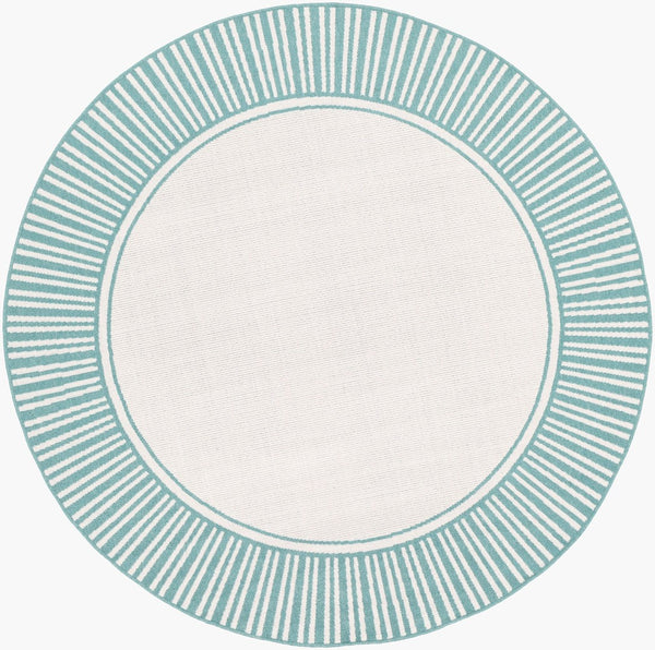 Livabliss Alfresco Olefin Flatweave Runner Rug Cottage Style for Hallways and Entryways Teal, White 8'10" x 8'10" Round ALF9680-89RD