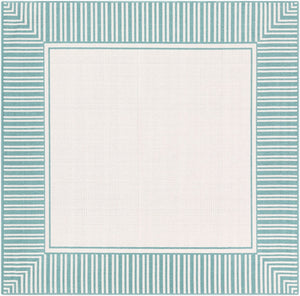 Livabliss Alfresco Olefin Flatweave Runner Rug Cottage Style for Hallways and Entryways Teal, White 8'10" x 8'10" Square ALF9680-89SQ