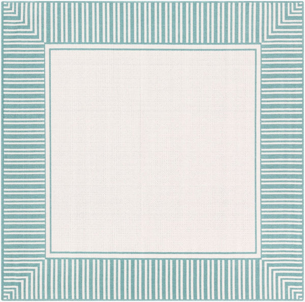 Livabliss Alfresco Olefin Flatweave Runner Rug Cottage Style for Hallways and Entryways Teal, White 8'10" x 8'10" Square ALF9680-89SQ