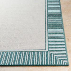 Livabliss Alfresco Olefin Flatweave Runner Rug Cottage Style for Hallways and Entryways Teal, White 8'10" x 8'10" Square ALF9680-89SQ