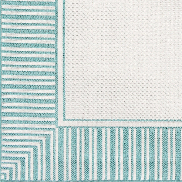 Livabliss Alfresco Olefin Flatweave Runner Rug Cottage Style for Hallways and Entryways Teal, White 8'10" x 8'10" Square ALF9680-89SQ