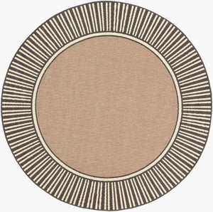 Livabliss Alfresco Flatweave Olefin Area Rug Cottage Style Indoor Outdoor Hose Clean Patio Brown, Black 8'10" x 8'10" Round ALF9684-89RD